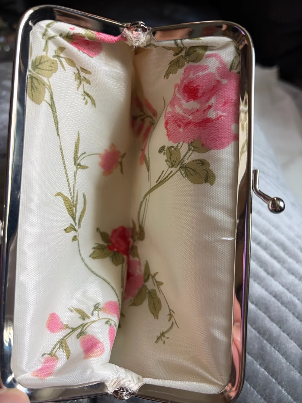 Floral Canvas Kiss Lock Coin Purse Pink Rose Change Purse Clutch